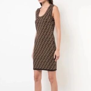 FENDI FF Zucca Monogram Knit Motif Sleeveless Dress Authentic size IT 38